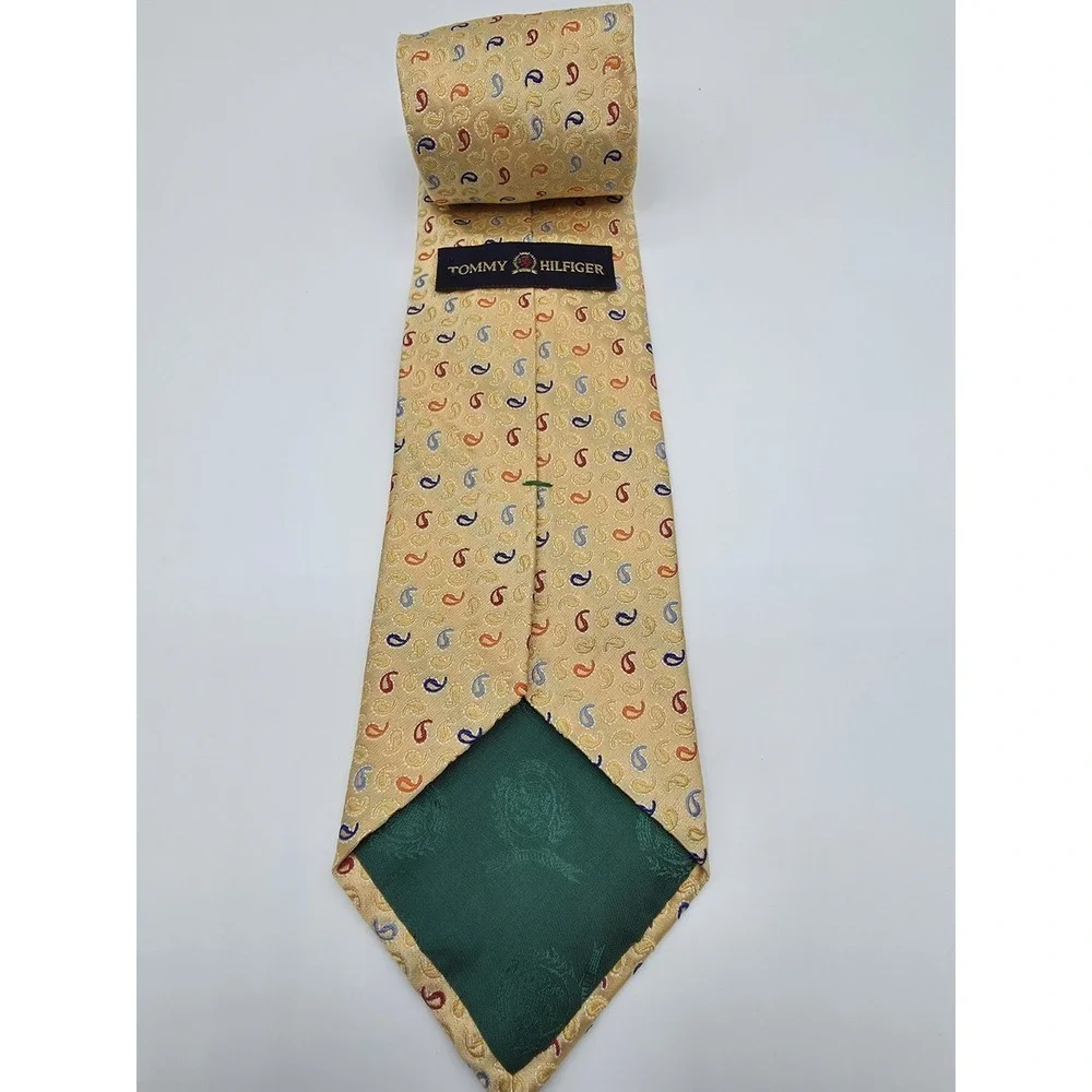 Vintage Tommy Hilfiger Silk Geometric Yellow Blue Paisley Tie 58